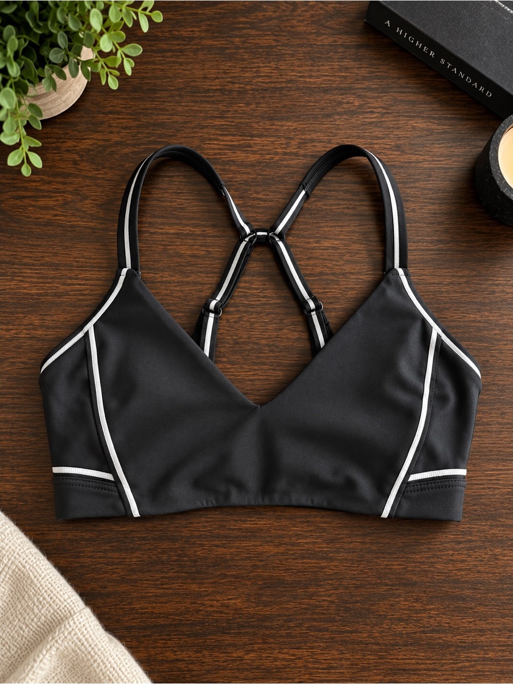 ALO Yoga Black Bralette with White Trim